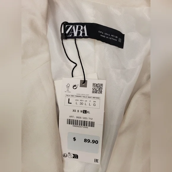 Zara Ecru Linen Blend Belted One Button Blazer - Picture 15 of 16